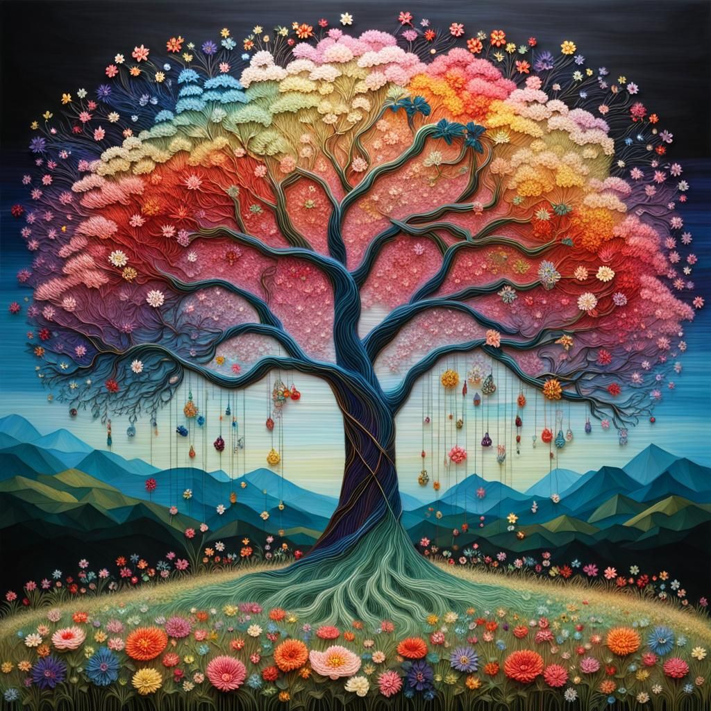 Enchanting Mystical Tree of Colorful String Art
