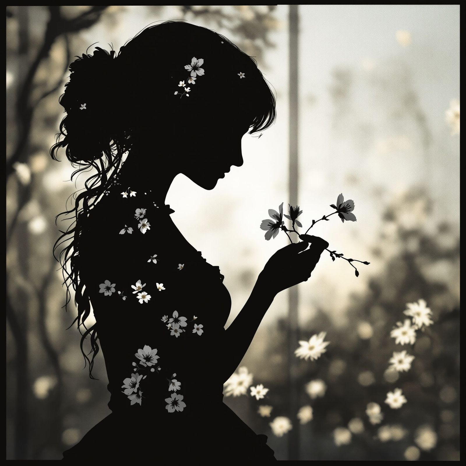 Silhouette with Blossoms and Paper Curls