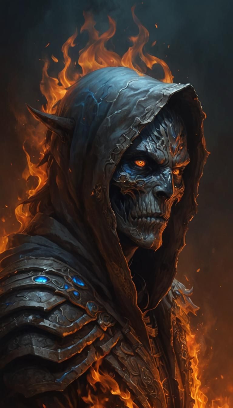 Goblin Necromancer with Blue Flames