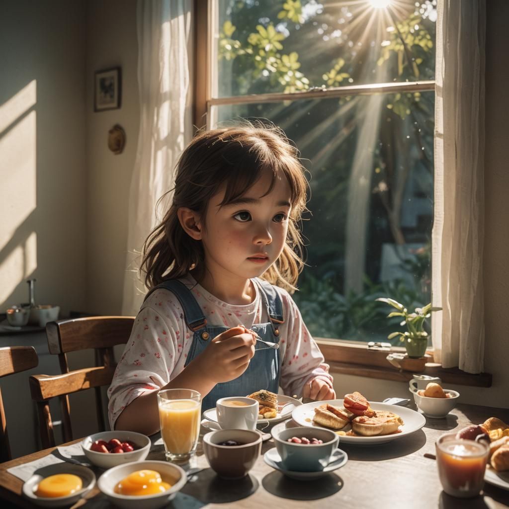 Girl's Sunny Breakfast: Cinematic Anime-Inspired Still