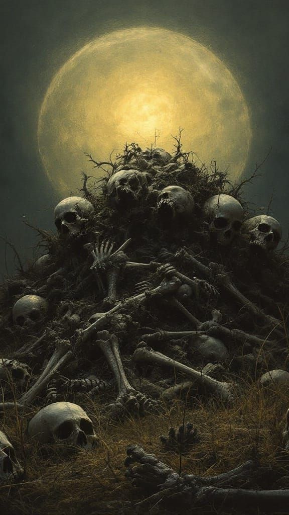 A urine colored sun rose blearily on a stack of Bones