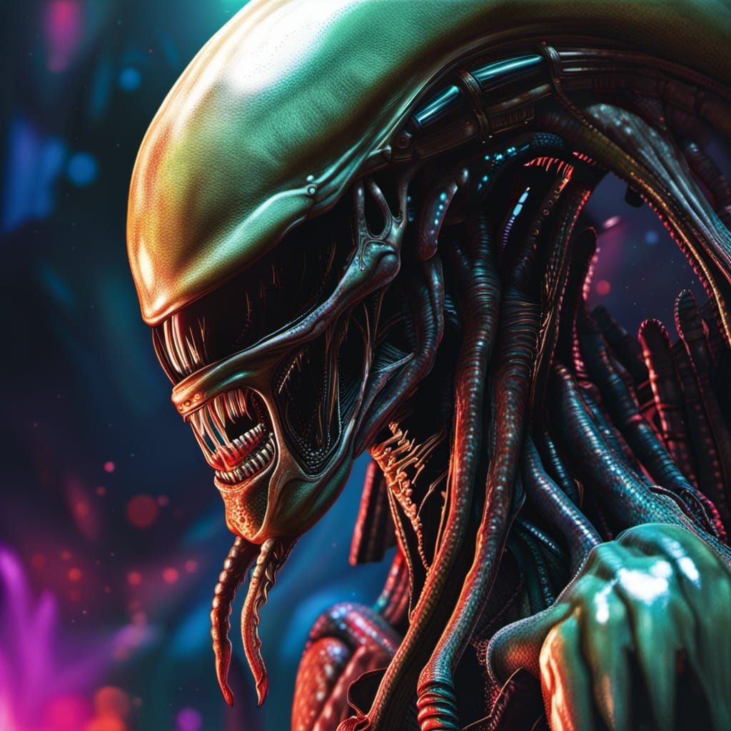 Hyperrealistic Xenomorph Splash Art Concept