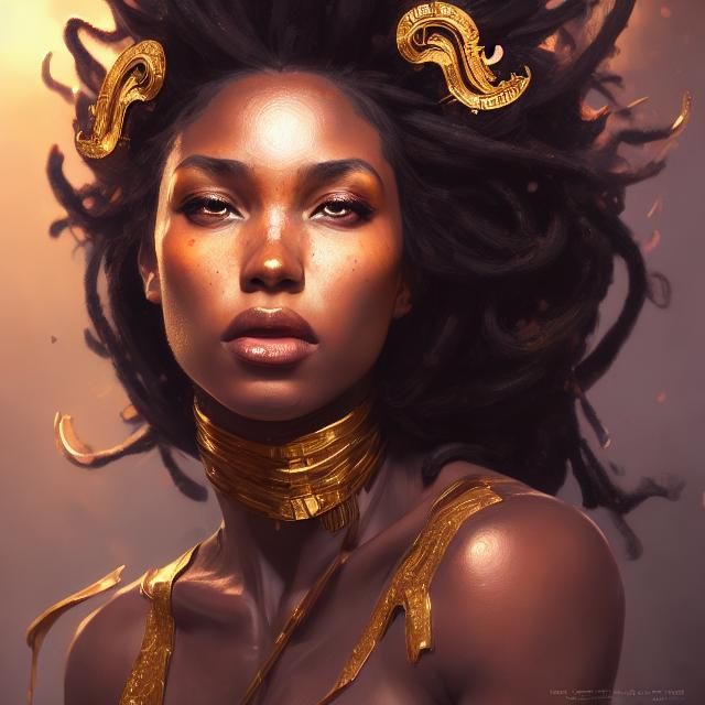 Black Gold Princess Portrait in Hyperdetailed Style