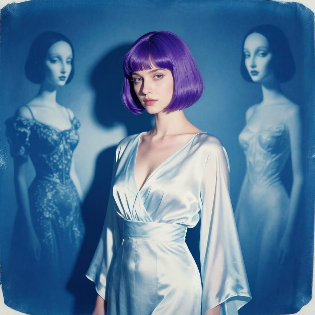 Surreal Princess in Cyanotype Style