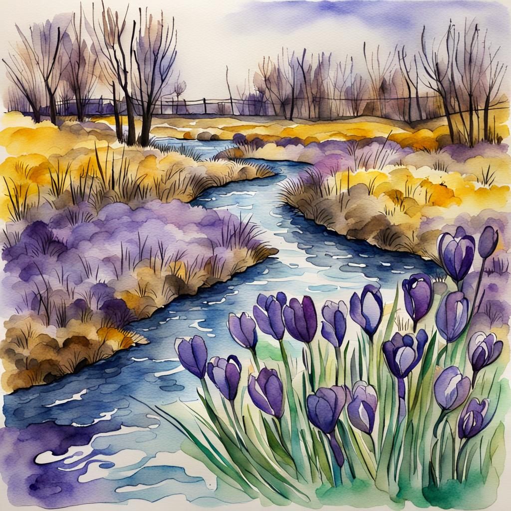 Spring River Landscape in Van Gogh Style