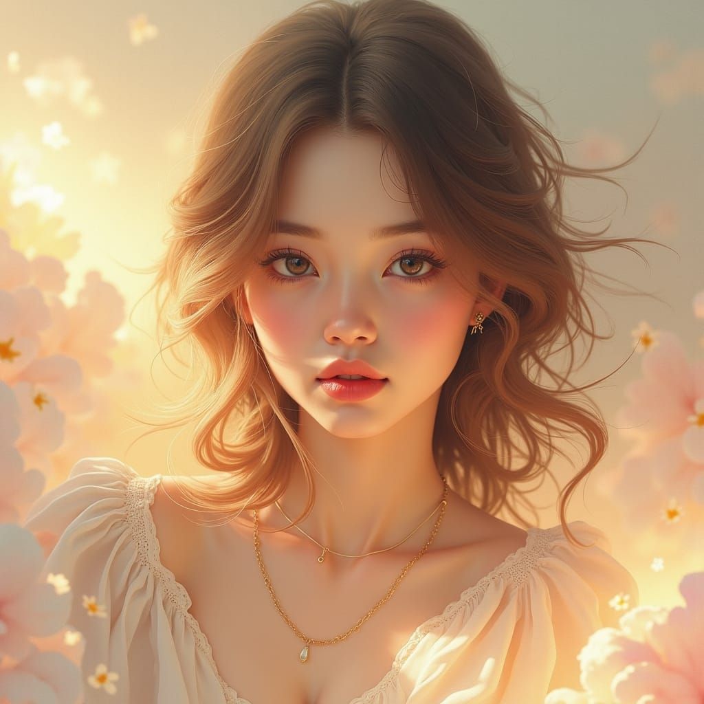 Ethereal Portrait of a Young Woman in Oil Painting Style