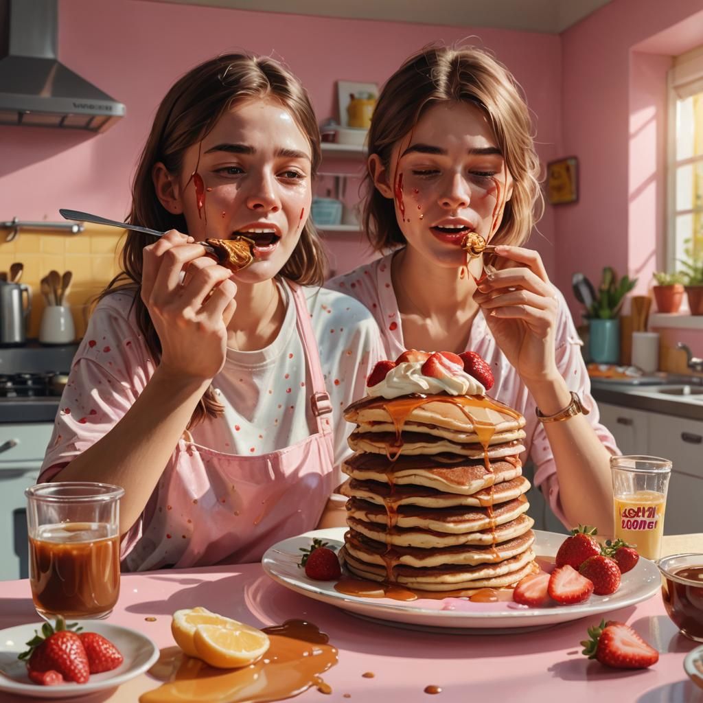 Nutella Strawberry Pancakes in Hyperrealistic Style
