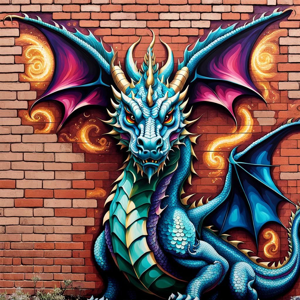 Ornate Dragon Street Art Mural in Alcohol Ink Style