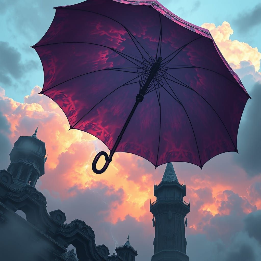 Surreal Umbrella Shaped from Majestic Clouds in Detailed Art...