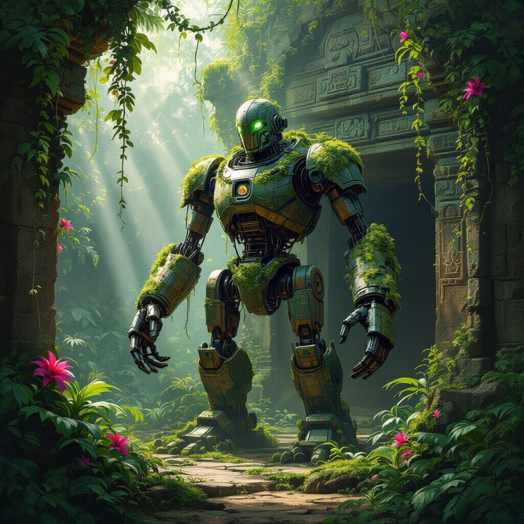 Mossy Automaton Guards Jungle Temple Entrance