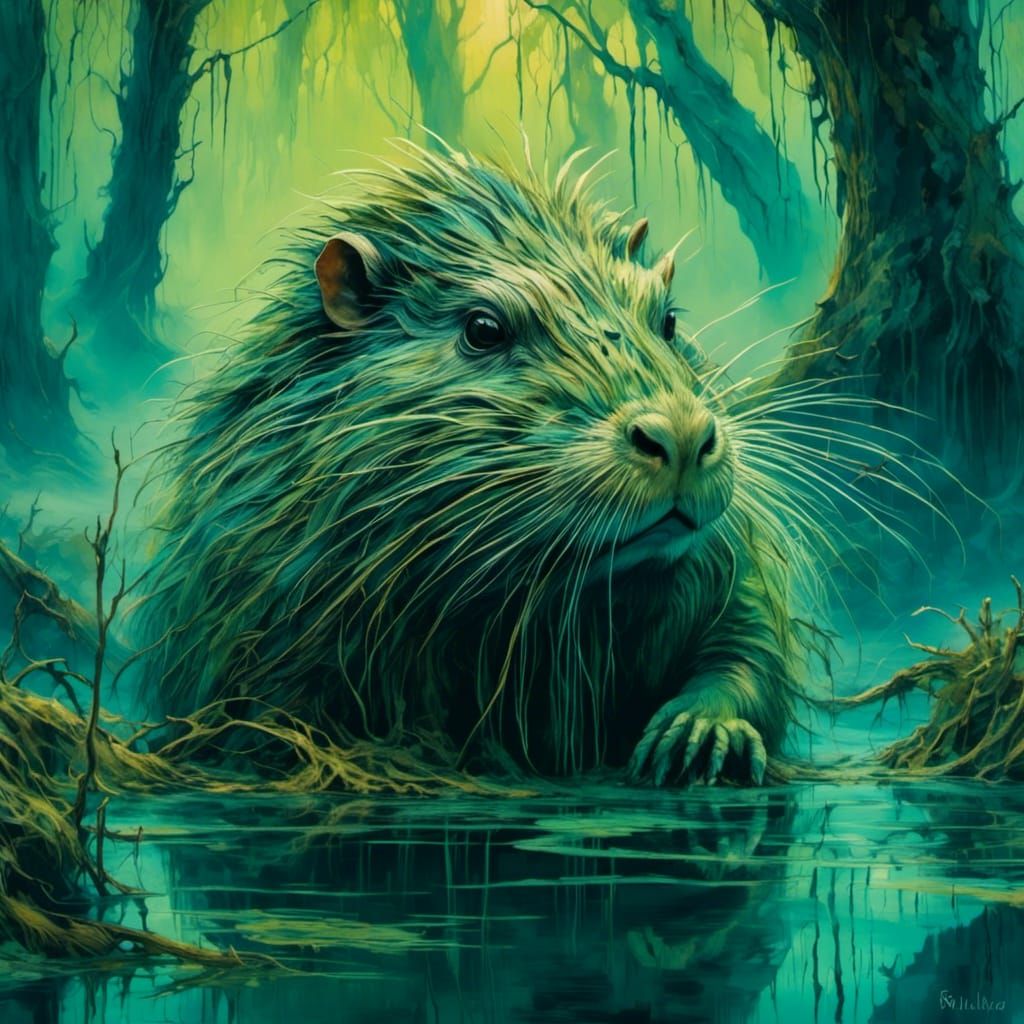 Surreal Mutant Coypu Portrait in Oil Painting Style