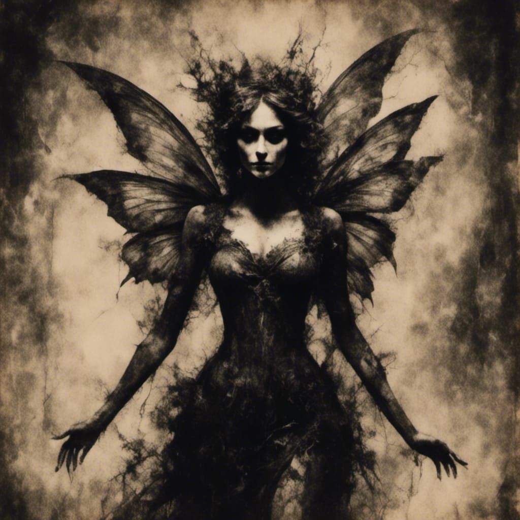Sinister Fairy Woman: A Macabre Charcoal Silhouette