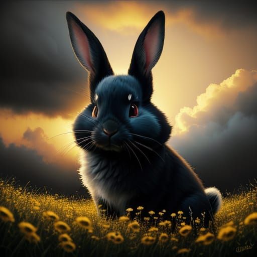 Surrealistic Oil Painting of a Rabbit in a Haunting Floral M...