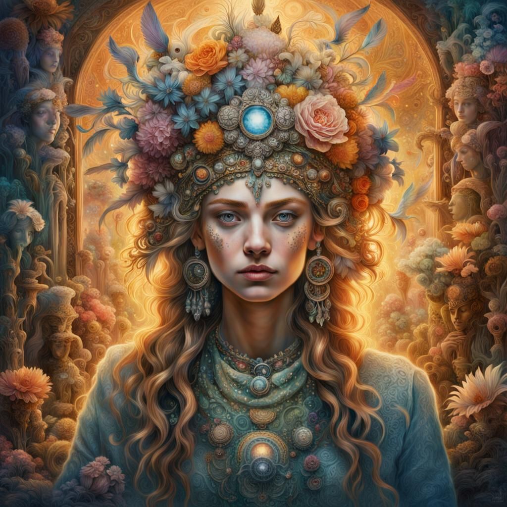 Enchanted Woman in Mystical Chamber, Fantasy Art