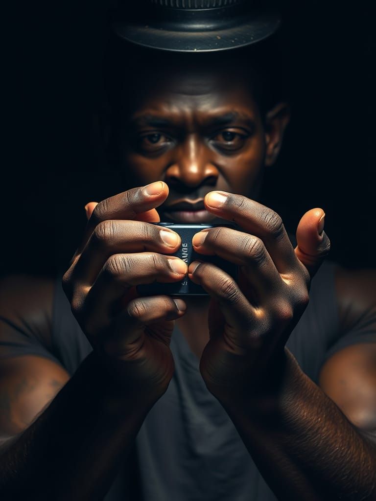 Strong Hands Holding Samsung Phone in Harsh Light