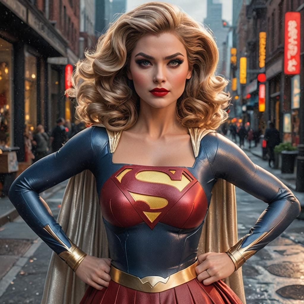 24 year old Supergirl , voluminous 1970’s auburn bouffant ha...