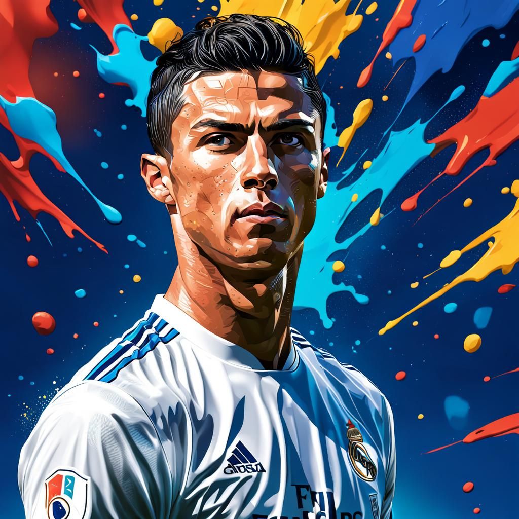 Cristiano Ronaldo in Hyperrealistic Splash Art