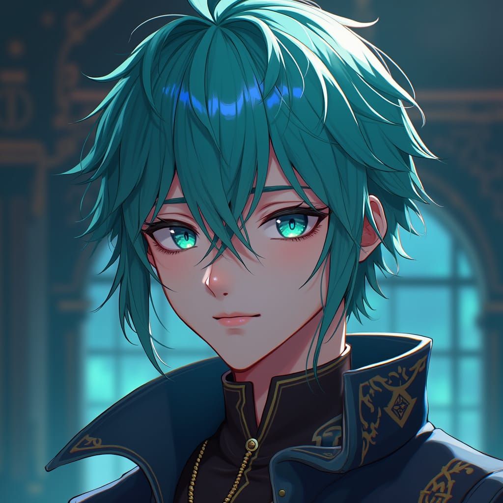 Elegant Anime Avatar with Turquoise Hair and Glowing Eyes