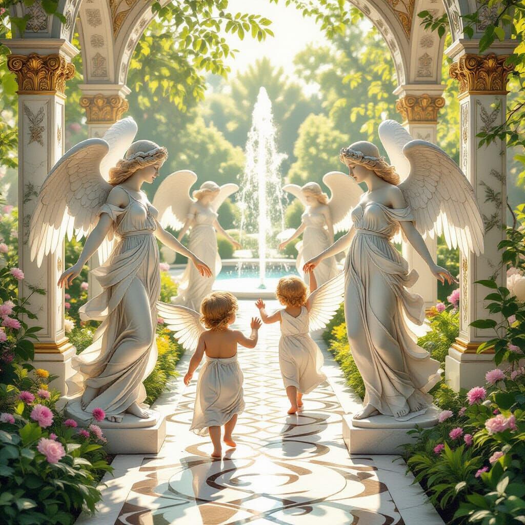 Art Nouveau Deco Garden with Angels and Babies