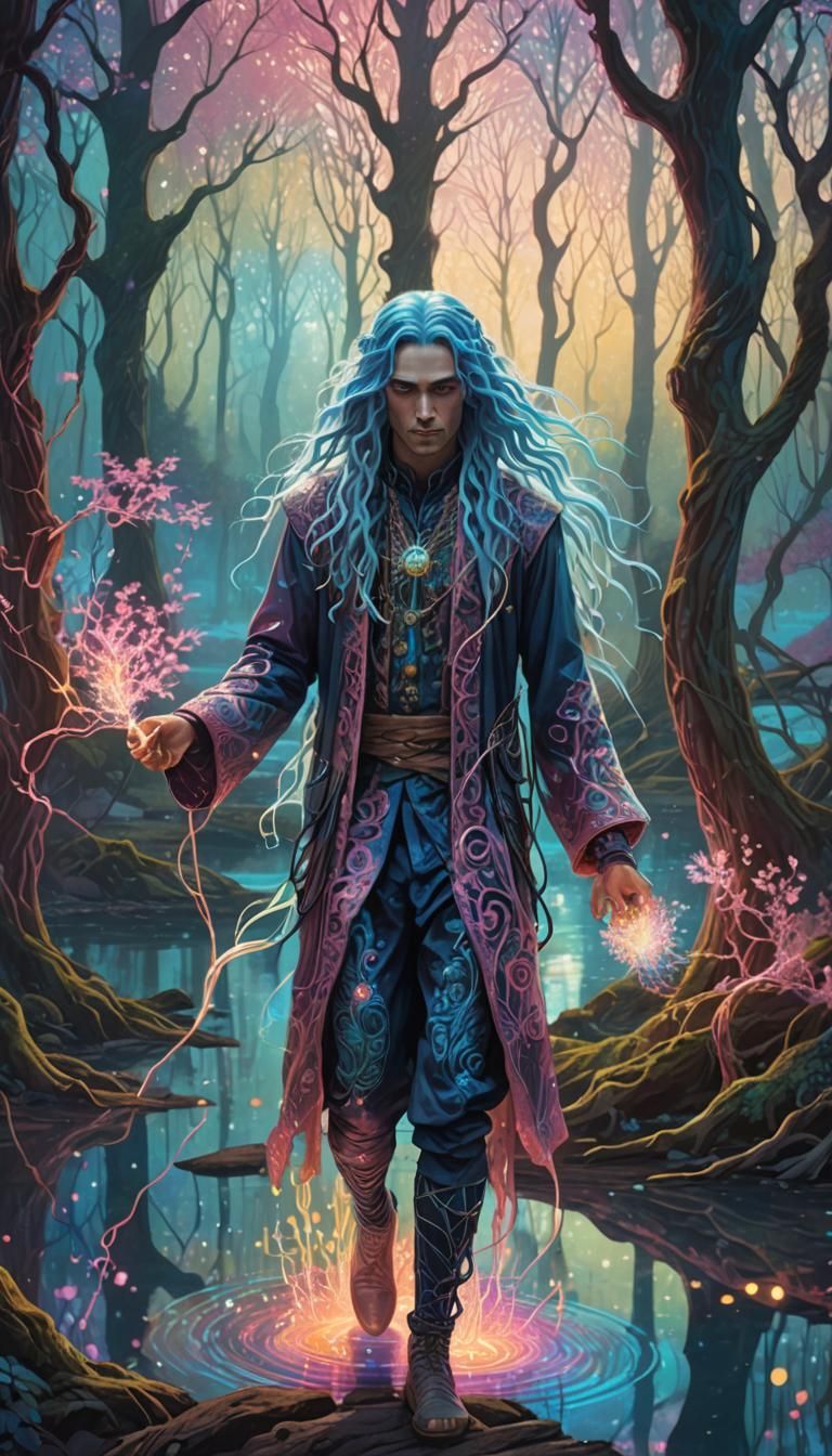 Surreal Forest Scene with Pulsating Wires