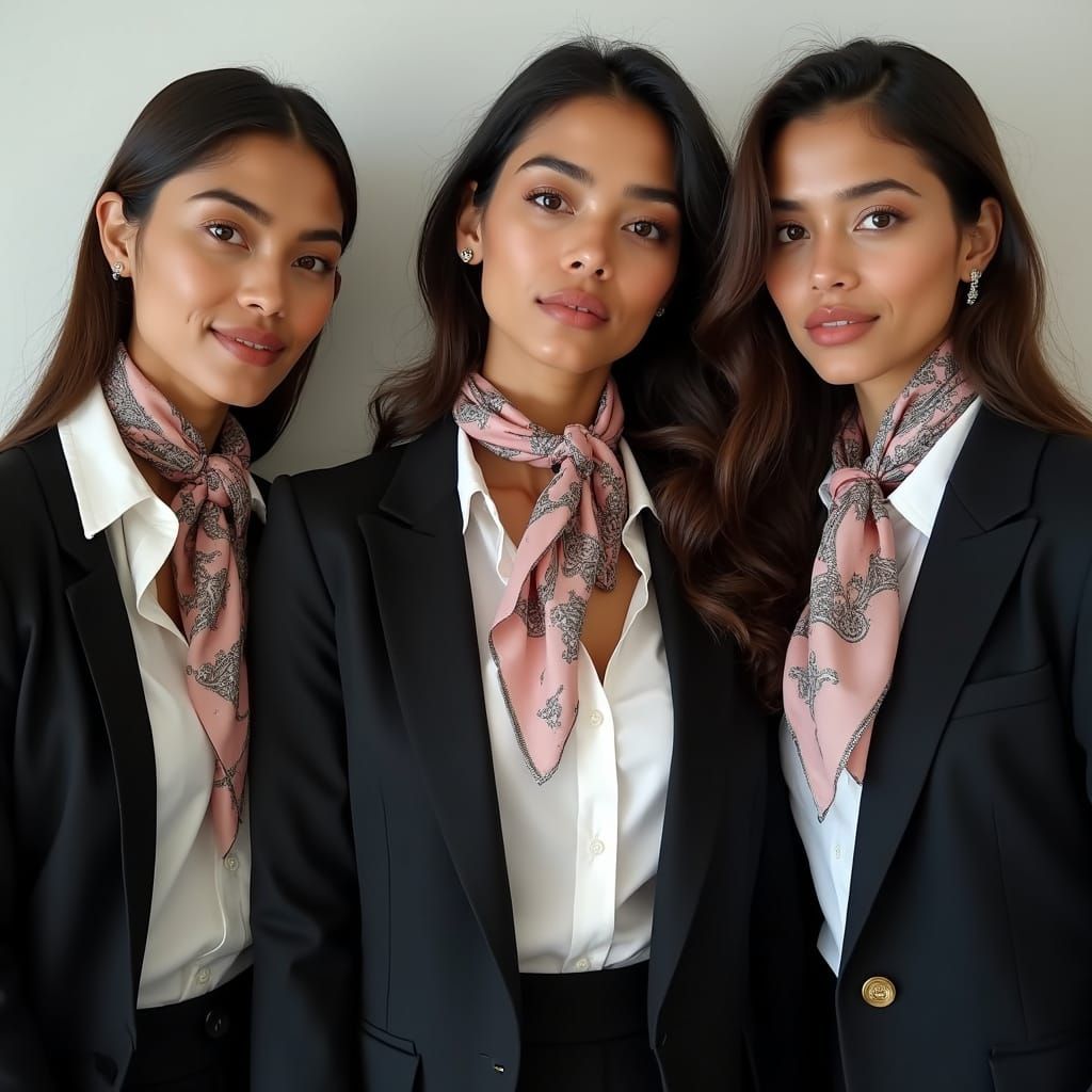 Latin Businesswomen in Elegant Silk Neckerchiefs