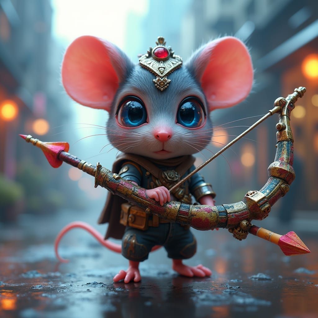 Steampunk Hawkeye Mouse in Epic Cityscape