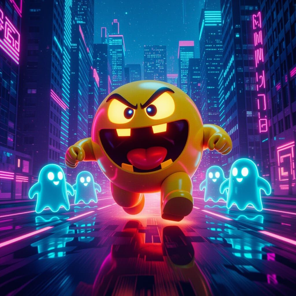 Pac-Man's Neon City Chase: A Retro-Futuristic Concept