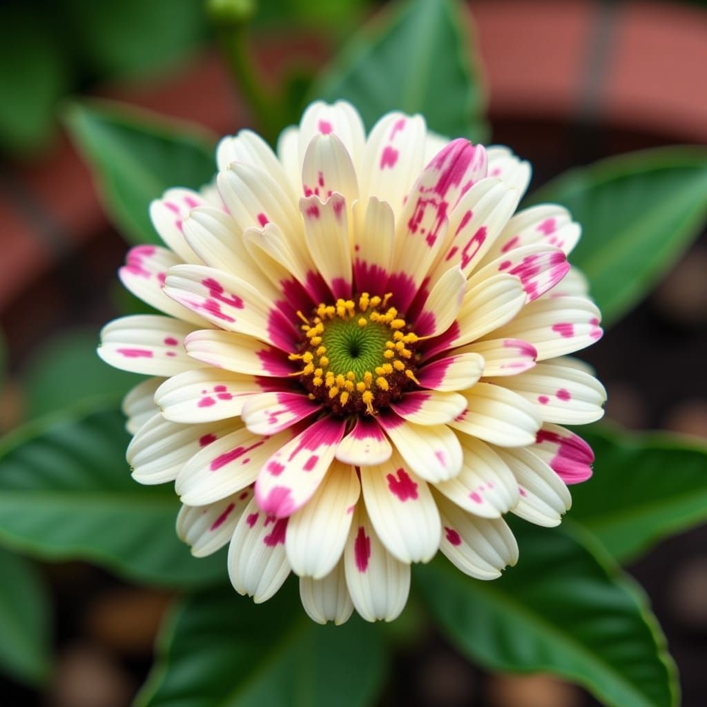 Hyperrealistic Macro Photo of a Pink and White Zinnia Flower