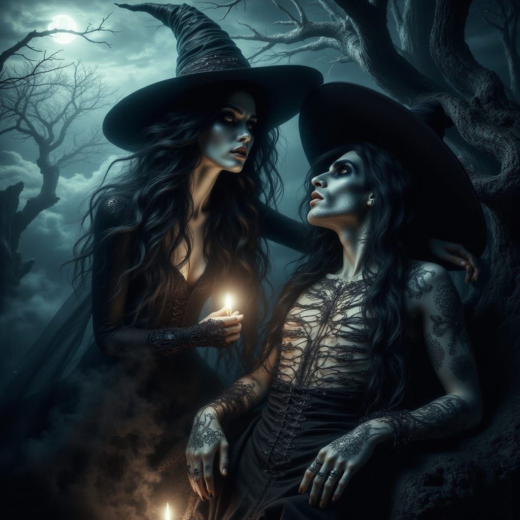 Dark Fantasy Scene with Wicked Witch of the West and Scarecr...
