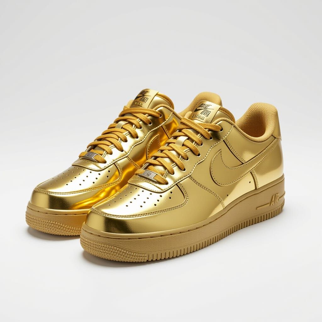 Golden Air Force One Shoes in Studio Lighting