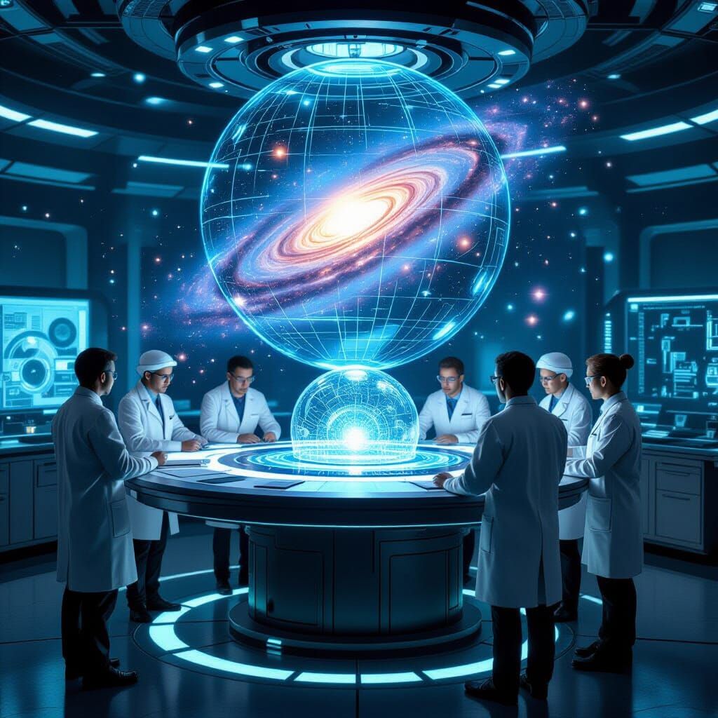 Futuristic Scientists Observe Galaxy Hologram in Lab