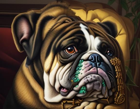 Renaissance Bulldog Portrait in Oil Paint Style