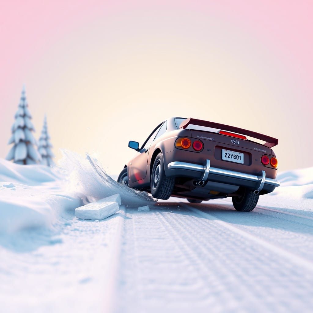 Surreal Wreckage Unfolds on Icy Road in Vibrant, Cinematic S...