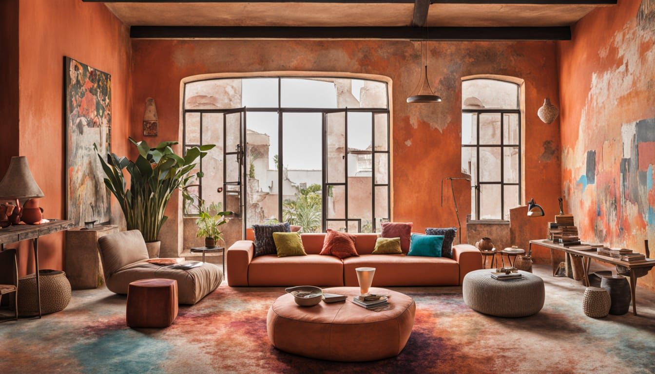 Contemporary Terracotta Oasis with Vibrant Graffiti Accents