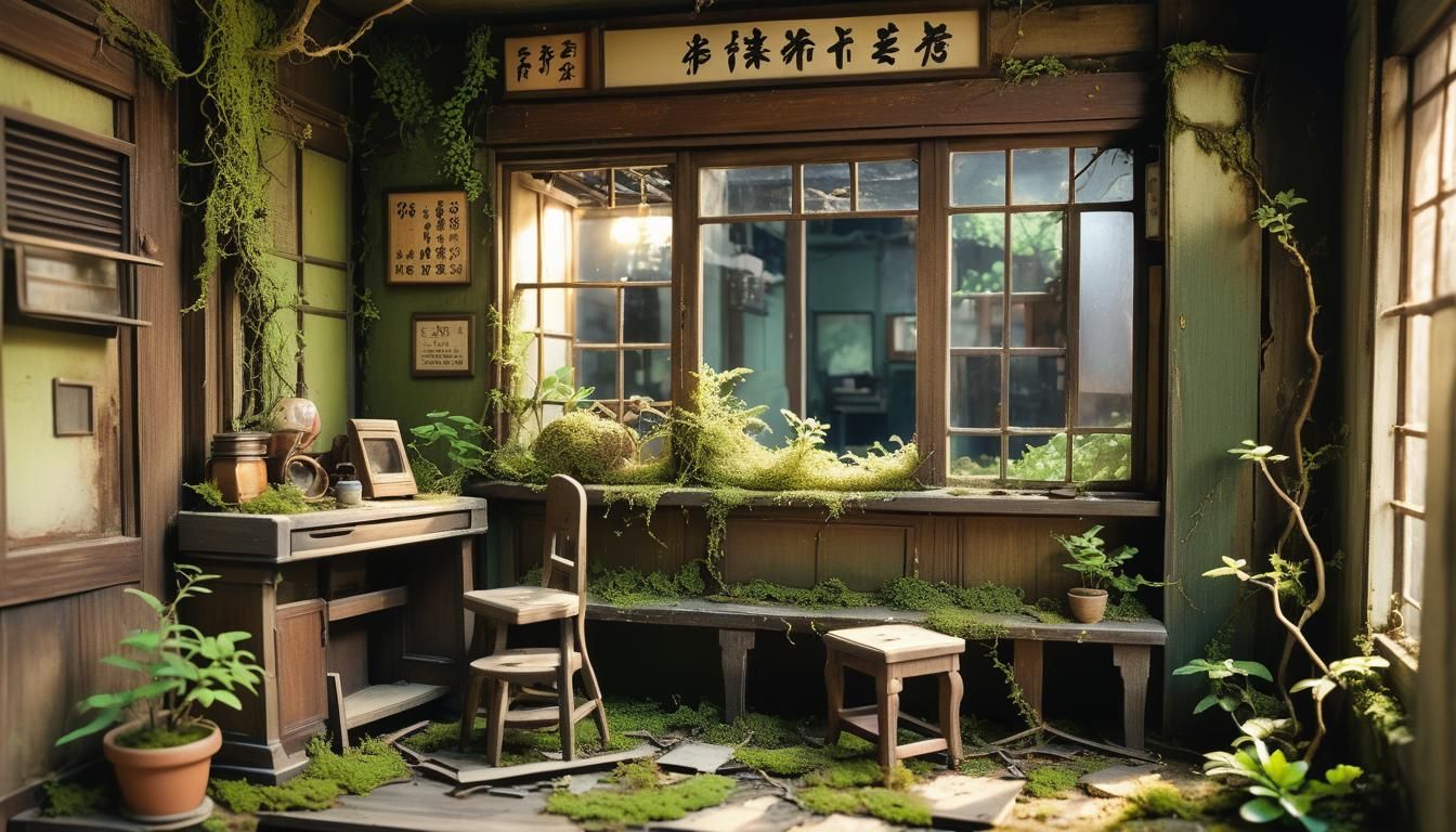 Abandoned Japanese Salon Miniature Diorama in 4K