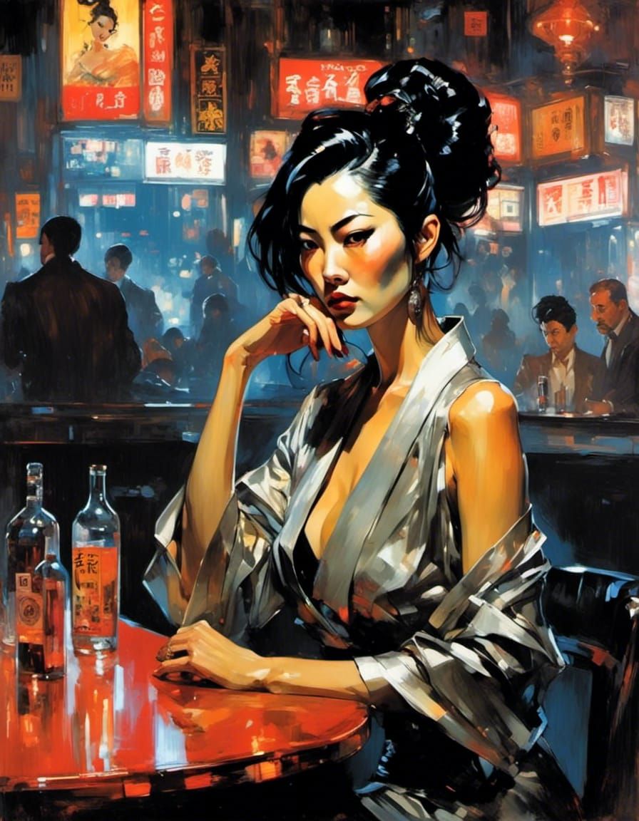 Cyberpunk Geisha in Tokyo Noir Setting