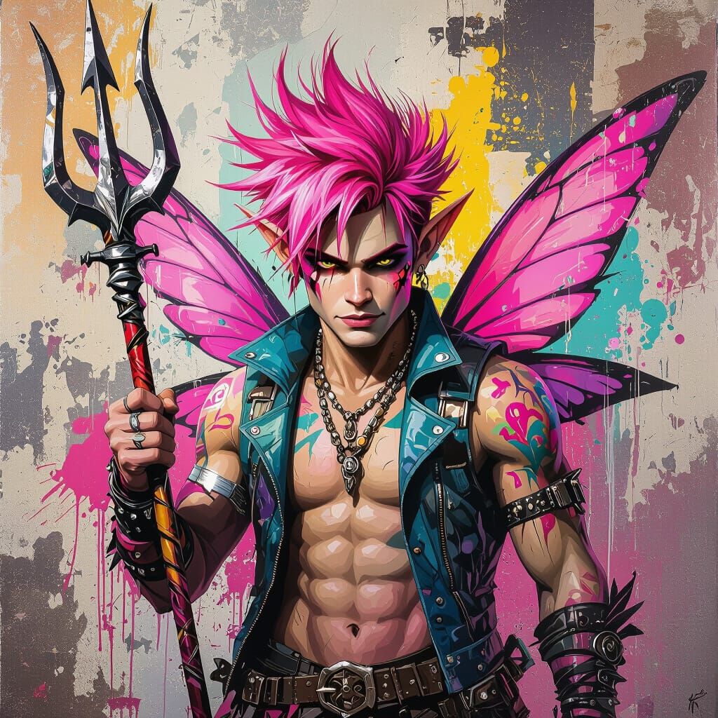 Mischievous Pink Haired Fairy in Graffiti Art Style
