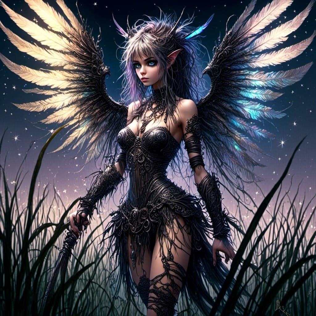 Bioluminescent Pixie Warrior in Dark Fantasy Style