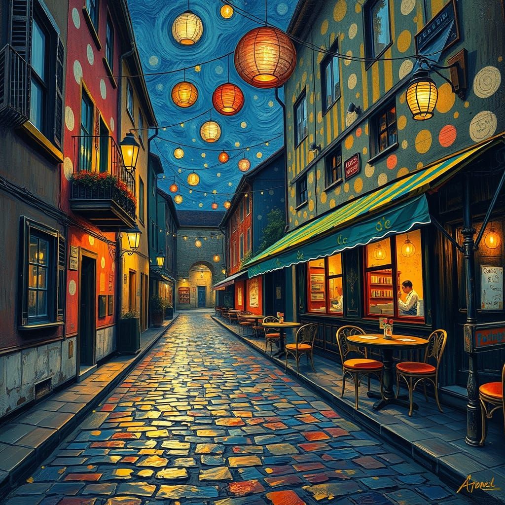 Surreal Café Aglow: Van Gogh-Inspired Night Scene