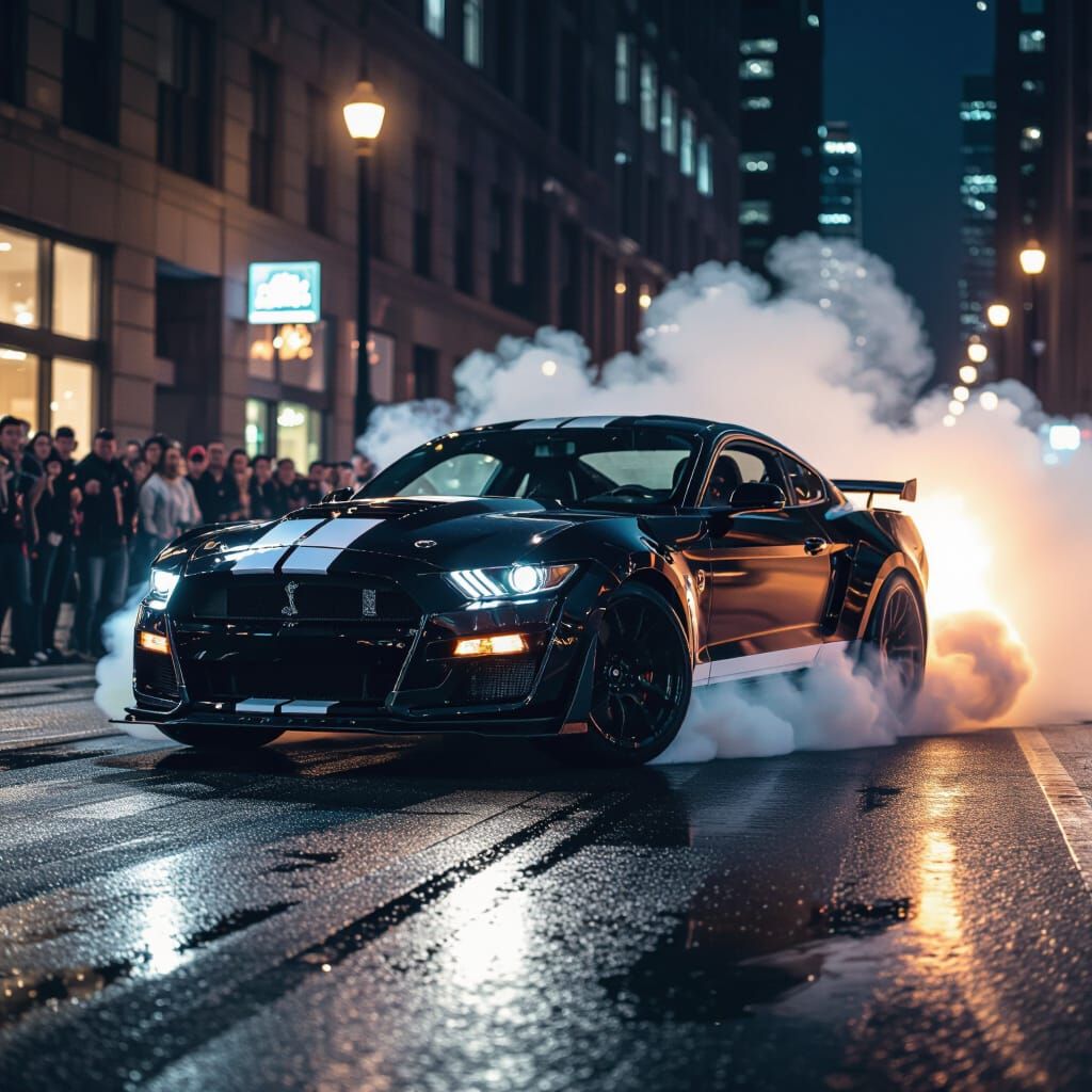 Blacked Out Shelby Cobra GT500 Burnout at Night