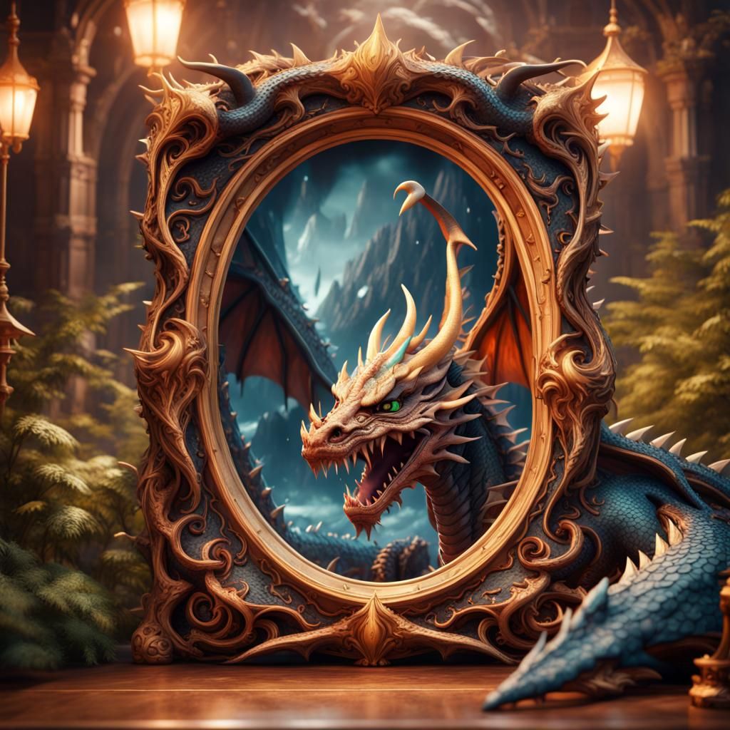 Crying Dragon in Picture Frame: Fantasy Art