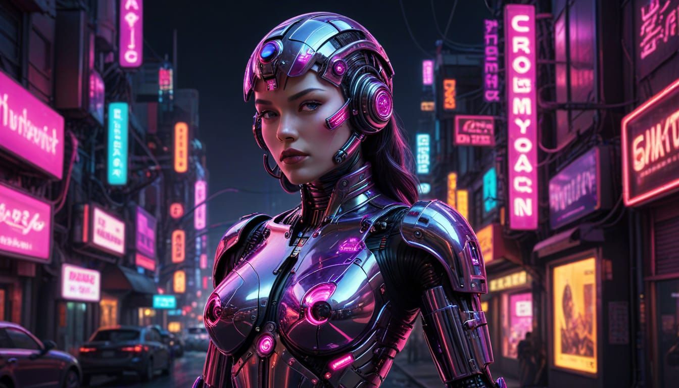 Cyberpunk Android Gynoid in Retro Pinup Style