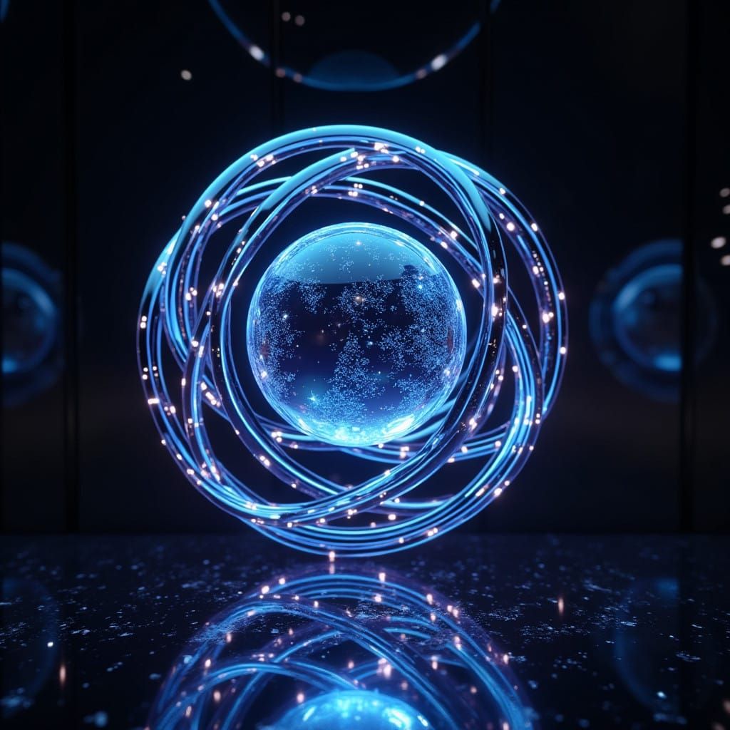 Glowing 4D Sphere in Futuristic 3D Toroid with Magnetic Ener...