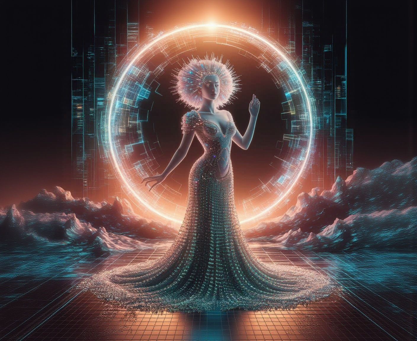 Digital Oracle Before Portal in Alphonse Mucha Style