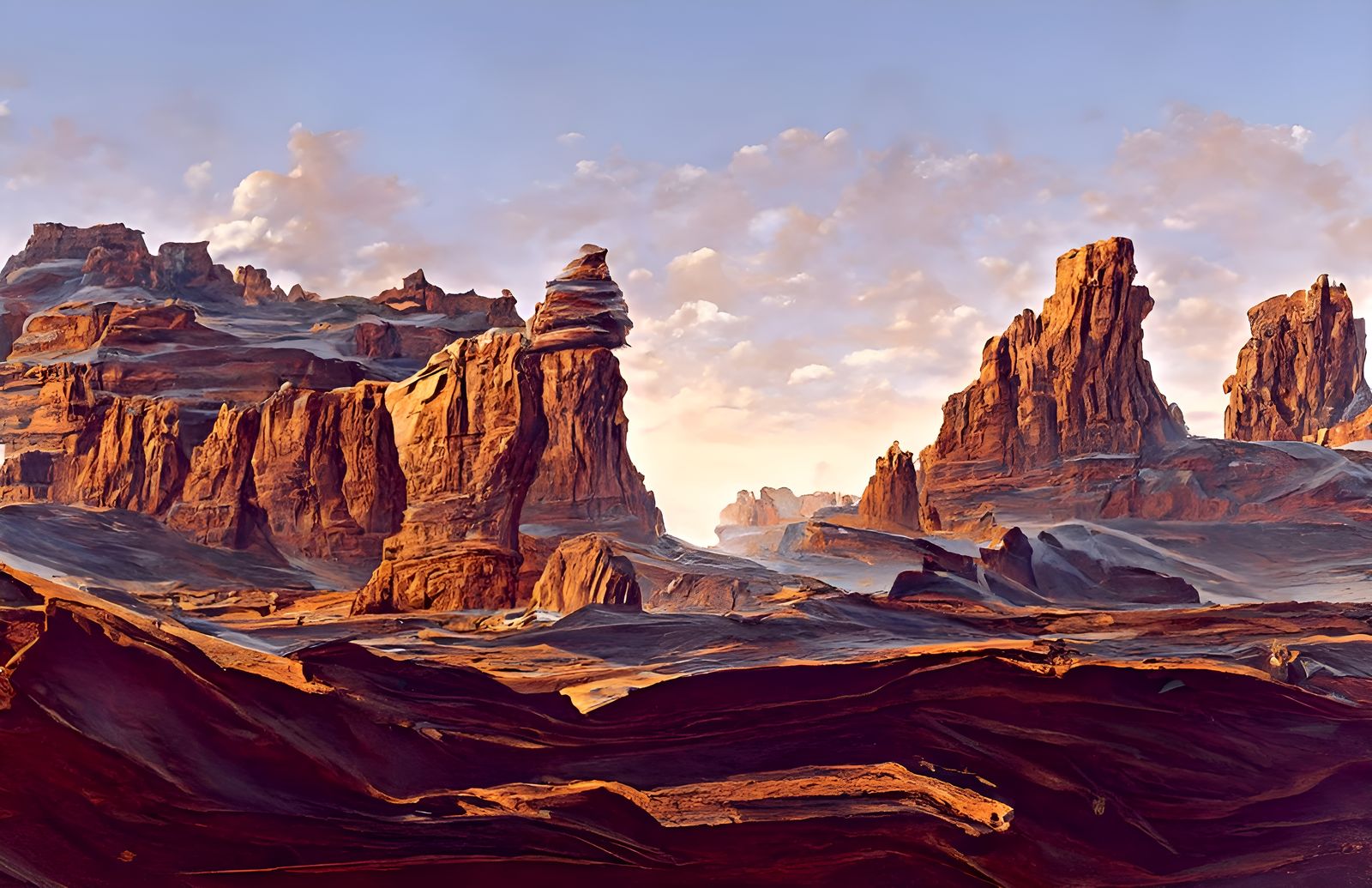 Majestic Sandstone Buttes in Desert Valley