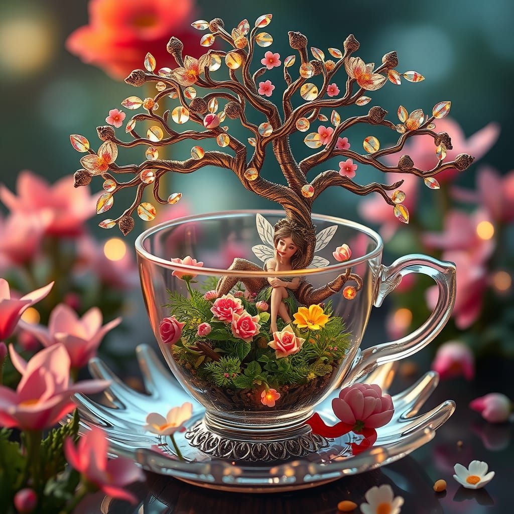 Glass Dream Tree with Fairy: Digital Art