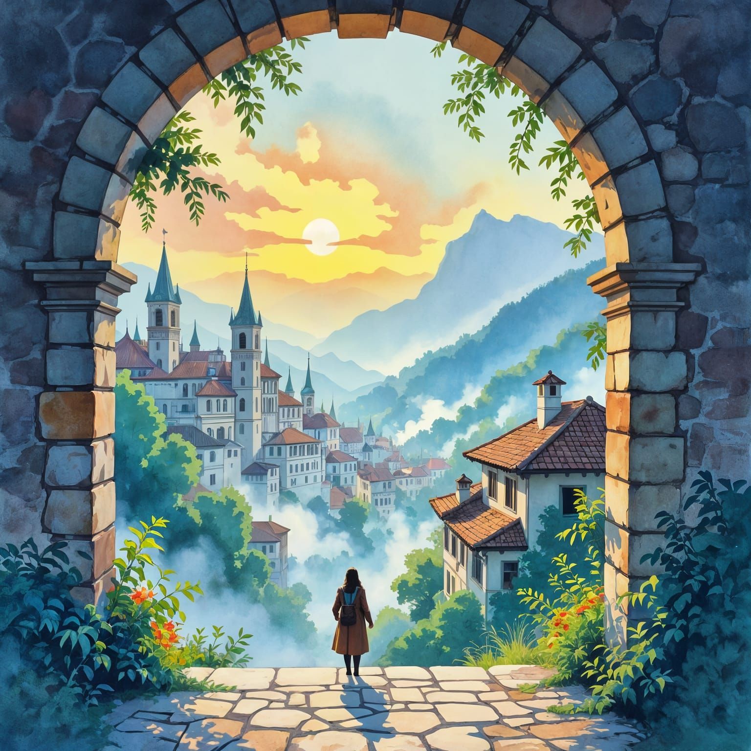 Epic Stylized Watercolor Landscape Illustration