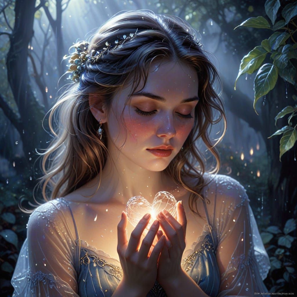 Heartbroken Woman Illuminated by Ethereal Light