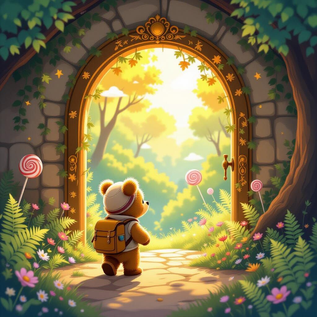 Bear Cub's Whimsical Journey Ghibli-Inspired Art
