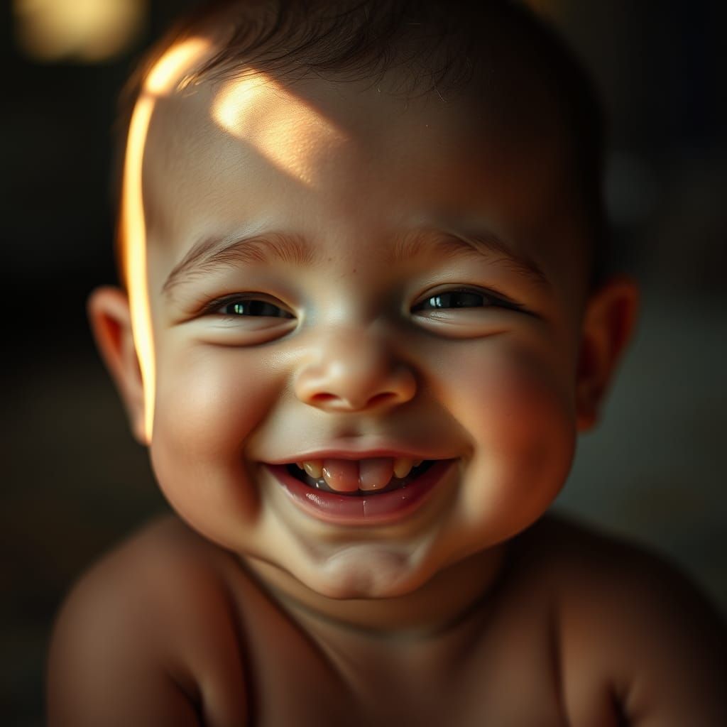 Radiant, Hyperrealistic Portrait of a Smiling Baby